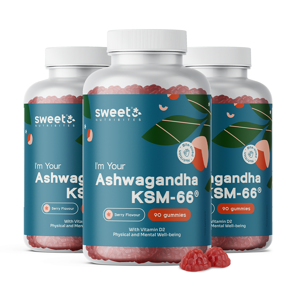 3x Ashwagandha KSM-66 300 mg, spolu 270 gumových cukríkov